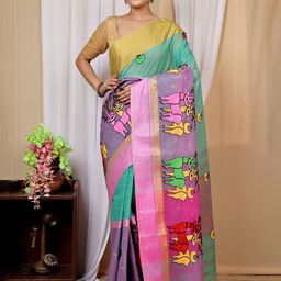 DipDiya Embi Ganga Indra Woven Design Pure Cotton Taant Saree-image-45