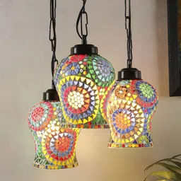 Devansh White & Red Mosaic Design Glass Cluster Lights-35