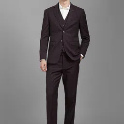 Louis Philippe Men Textured Slim-Fit Notched Lapel Single-Breasted Formal Three-Piece Suit-image-27