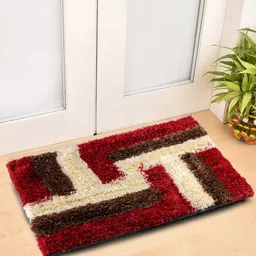 FABINALIV Red & Beige Geometric Patterned Anti-Skid Door Mat-0