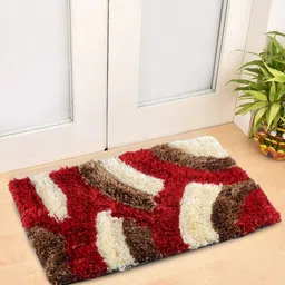 FABINALIV Red & Brown Geometric Anti-Skid Rectangular Doormat-44