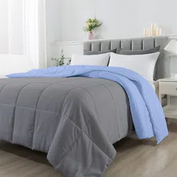RAZZAI Blue Microfiber Mild Winter 210GSM Reversible Solid Comforters Double Bed Comforter-image-38