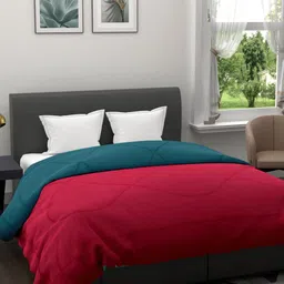Clasiko Maroon & Teal Solid Mild Winter 233 GSM Reversible Double Bed Comforter-image-41