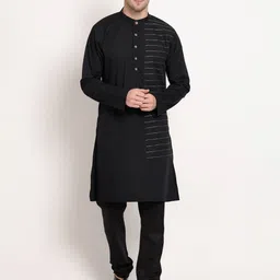MIDAV Mandarin Collar Long Sleeves Thread Work Cotton Straight Kurta-image-29