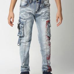 WAIMEA Boys Blue Comfort Slim Fit Low Distress Heavy Fade Bleached Stretchable Jeans-image-100