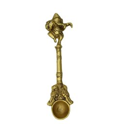 PujaNPujari Gold Toned Textured Brass Ganesh Hawan Spoon-20