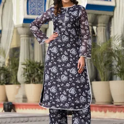 Varanga Women Floral Printed Pure Cotton Straight Kurta With Trouser-58