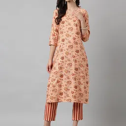 KALINI Women Floral Printed Regular Kurta with Trousers-image-16