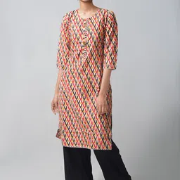 Unnati Silks Women Pink & Yellow Geometric Printed Floral Handloom Kurta-image-41