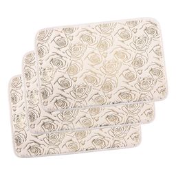 Kuber Industries Unisex Gold Toned & White 3 Pieces Floral Printed Doormats-17