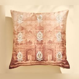 Home Centre Velour Brown & Gold-Toned Embroidered Square Cushion Cover-image-92