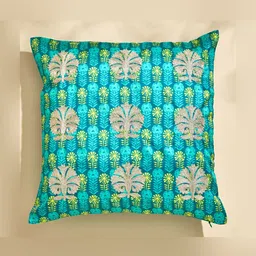 Home Centre Velour Green & Gold-Toned Embroidered Square Cushion Cover-21