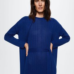 MANGO Women Navy Blue Ribbed Sustainable Longline Front Open Sweater-image-43