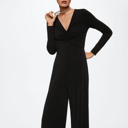 MANGO Black Draped Detail Basic Jumpsuit-7
