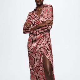 MANGO Grey & Brown Printed Wrap Midi Dress-image-9