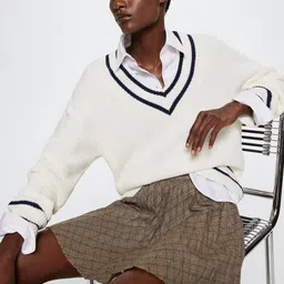 MANGO Women Brown Checked Sustainable Pleated Flared Mini Skirt-image-50