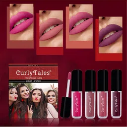 CurlyTales Set Of 4 Weightless Matte Long Lasting Liquid Lipsticks - 3 ml Each-0