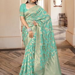 Aagiri Women Woven Design Zari Organza Banarasi Saree-image-23