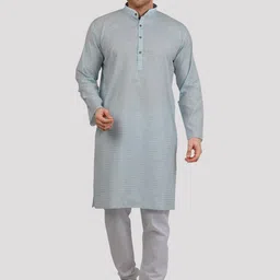 Maharaja Horizontal Striped Mandarin Collar Regular Kurta With Pyjamas-picture-16