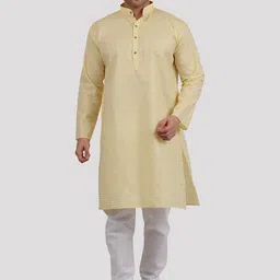 Maharaja Striped Band Collar Linen Pastels Straight Kurta with Pyjamas-image-13