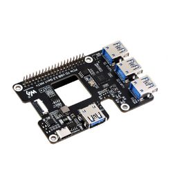 Waveshare PCIe To USB 3.2 Gen1 HAT for Raspberry Pi 5, PCIe to USB HUB, 4x High Speed USB Ports, driver-free, plug and play, HAT + Standard-19