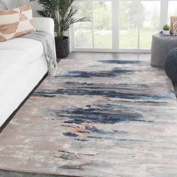 Blue Abstract Wool And Viscose 5 ft x 7 ft Hand Tufted Carpet-image-77