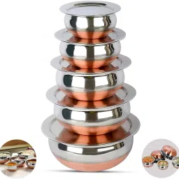 Serving Handi Set with Lid Copper Bottom Stainless Steel Cooking Pot Serving D2 Bowl Serving Set-image-43