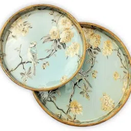 Aqua Blue Round Tray Tray Serving Set-24