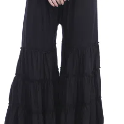 Women Flared Black Cotton Blend Trousers-image-24