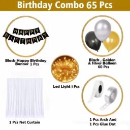 party midlinkerz Net Happy Birthday Decoration kit Combo - 65 Pcs with Led Light and Net Curtain image 2