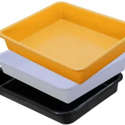 Plastic Exel Small Tray For Home/Office, 3 pc Tray 2 Ltr, White Yellow Black Tray-image-77