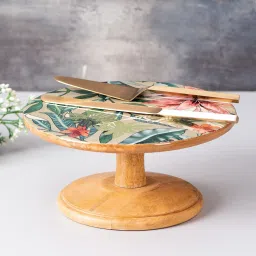 Wooden Cake Stand with Set of 2 Cake Servers Printed Cake Holder( Green ) Wooden Cake Server-image-5