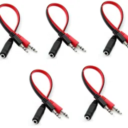 LipiWorld Red 3.5mm Headphone Earphone Mic Audio Y Splitter Cable for PC Laptop 3.5mm Audio Cable 2 Male to 1 Female Phone Converter-3