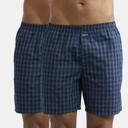 Pack of 2 Checkered Men Dark Blue Boxer Shorts-image-96