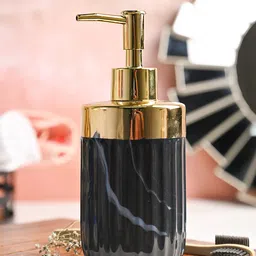 MARKET99 Charcoal Grey & Golden Ribbed Ceramic Soap Dispenser - 350 ML-29