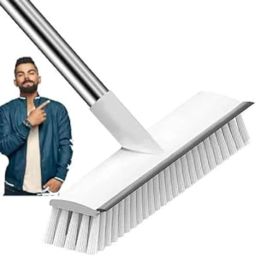 2-in-1 Bathroom Cleaning Brush with Wiper – Long Handle, V-Shaped Stiff Bristles Plastic Wet and Dry Brush-image-8