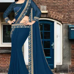 Temple Border Bollywood Lycra Blend, Chiffon Saree-image-80