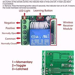 e-INFINITY Remote Transmitter Multifunction 433 MHz RF 4 Channel Learning Code 1527 and DC 12V Relay Receiver Module Mini DIY Light, Fan, Garage Gate Switch S3: Multi Function image 4