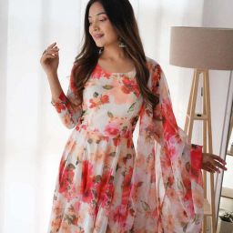 Floral Print Georgette Stitched Anarkali Gown-image-76