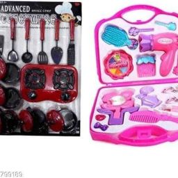 NGG Combo of Pretend Plastic Beauty Makeup Kit Set toy for Girls and Dinner Toy Kit Set for Kids Play Toy Best Gift Toy for Kids Childrens Multicolor (Set of 2)-image-60