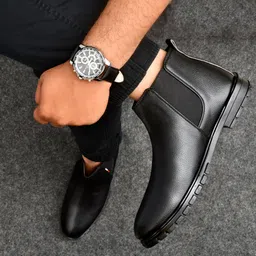 zixer Casual Synthetic Leather Ankle Formal Shoes For Men High Top Formal Chelsea Boots For Men-picture-14