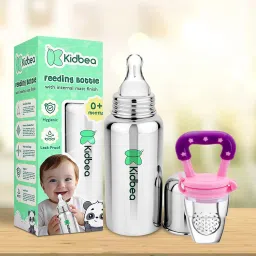 Stainless Steel Infant Baby Feeding Bottle,Blue silicon Fruit Feeder BPA Free - 250 ml-image-15