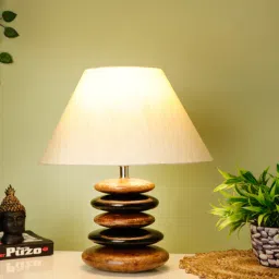 disoo fashions Beige Shade Wooden Stone Handmade Black Brown Table Lamp-picture-6