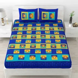 uniqchoice Blue Abstract 120 TC Cotton Queen Sized Bedsheet with 2 Pillow Cover-picture-17