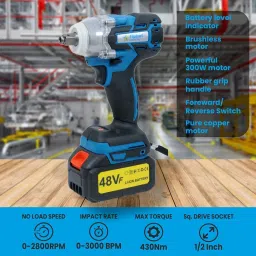 flipkart smartbuy Cordless Impact Wrench 850Nm 3 Speed, 2 Battery 48Vf Power Tools ½ Square Shaft Cordless Impact Wrench image 5