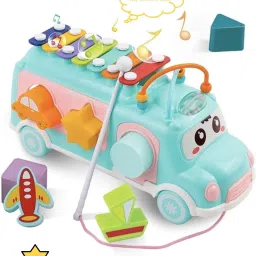 Musical Xylophone School Bus with Piano Toy, Push and Pull Bus Toy For Kids-image-49