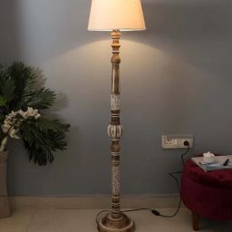homesake Droplet Khadi Cotton Shade Club Floor Lamp With Wood Base-picture-22