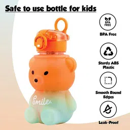 karioxcraft Push Button Open Teddy Water Sipper Bottle with Stickers and Adjustable Strap 850 ml Water Bottle image 2