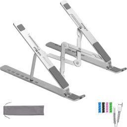 MegaStro Pro Edition Laptop Stand for Desk with 7 Adjustable Angles comes with a Mobile Stand, A Set Wire Protector and 2 Pouches Laptop Stand-0