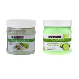 FEELHIGH Set of Herbal Scrub & Cucumber Moisturizing Cream - 500 ml Each-40